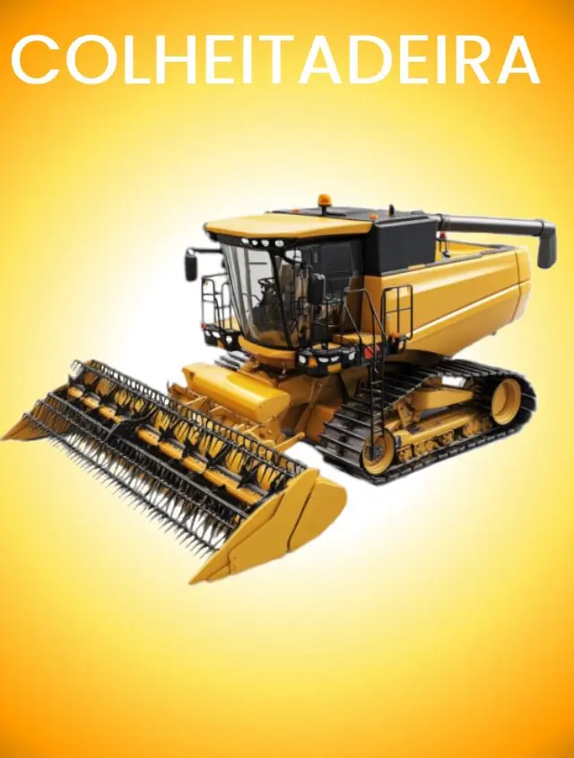 Uma colheitadeira amarela de um card, com fundo amarelo